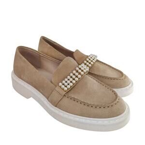 Tan suede Pearl Platform Loafers Sz 7.5